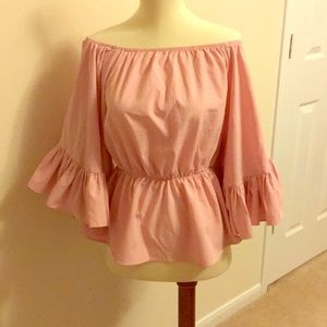 Pink off the shoulder ruffle sleeve top, size XS